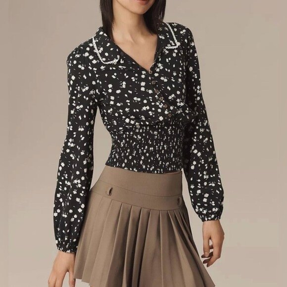 NWT Size L - Anthropologie Maeve 100% Cotton Smocked Blouse (NWT US$ 98) - Picture 1 of 16